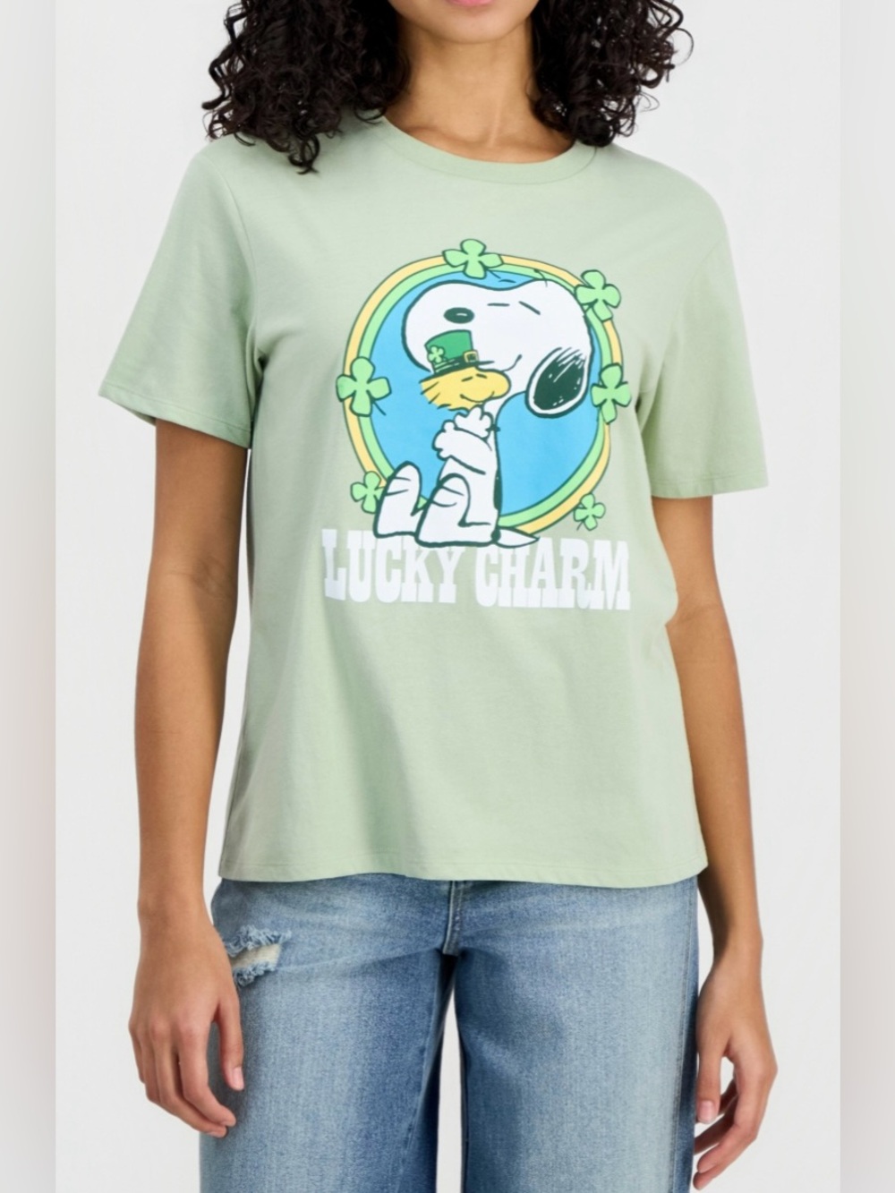 Love Tribe, Lucky Charm Graphic Tee - Sage Green Short Sleeve, Sz XS